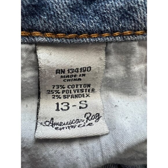 American Rag Blue Denim Distressed Bootcut Jeans Plus 13S Medium Wash Stretch - Picture 7 of 9